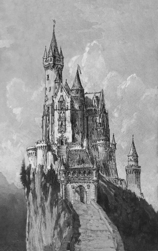 Burg Falkenstein nach den letzten Planungen Julius Hoffmanns, gesehen von Norden aus.
