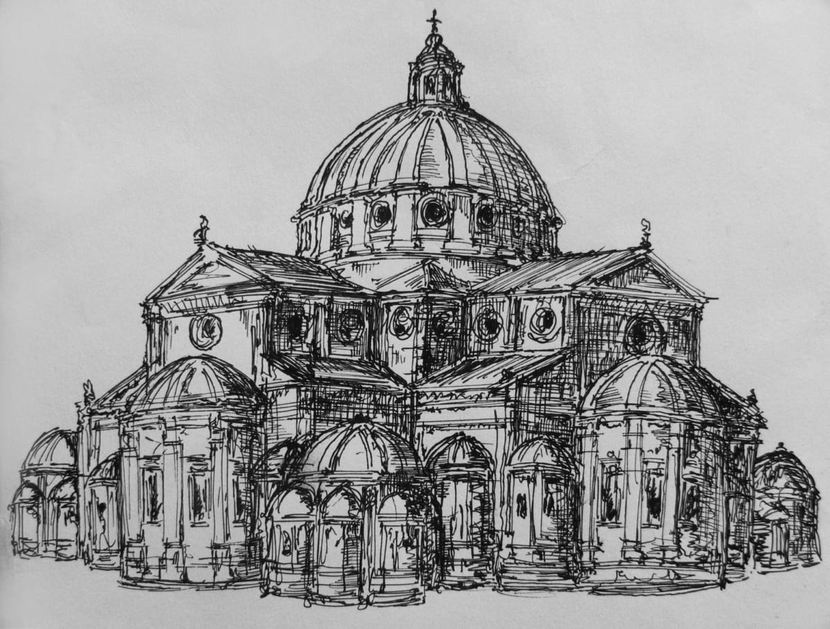 Pavia, Dom. Ursprüngliches Projekt von Donato Bramante