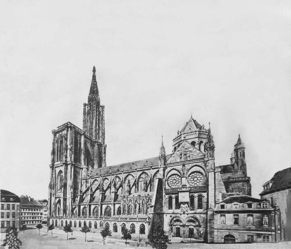 Straßburger Münster. Blick auf den bestehenden Bau von Osten. Alte Postkarte.