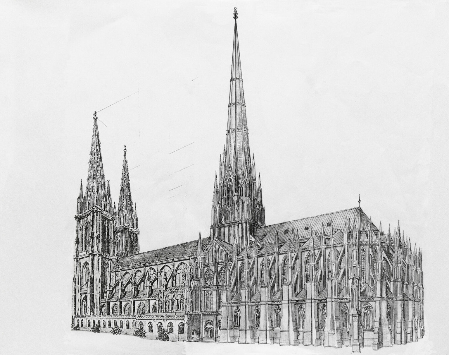 Straßburger Münster. Der Hallenchor mit dem Vierungsturm als Perspektive.