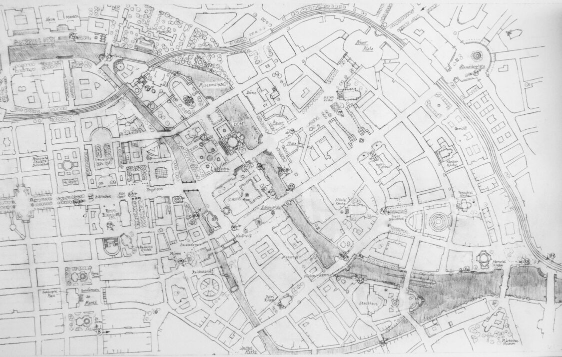 Stadtplan. Das Stadtzentrum mit allen wichtigen in den Bildern dargestellten Überarbeitungen.