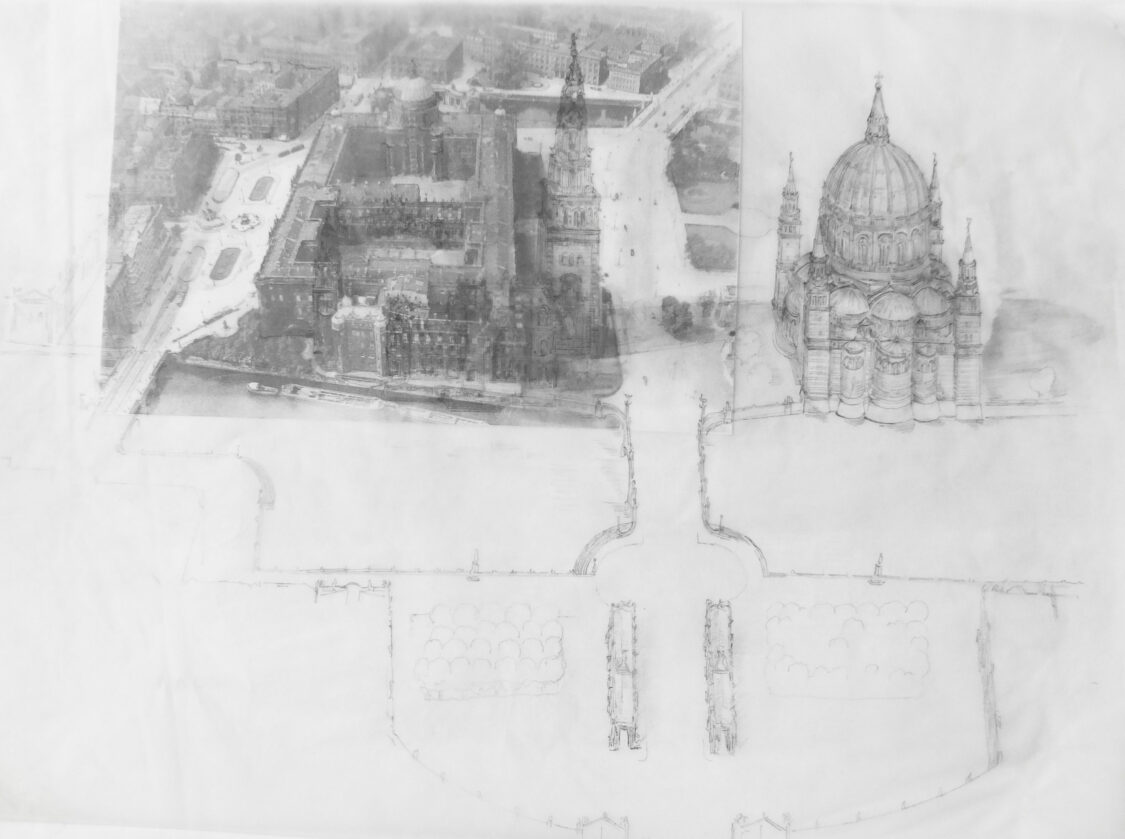 Berlin. Schlossforum von Osten aus der Flugperspektive.