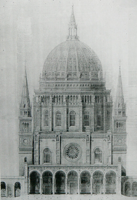 Berliner Dom nach Plänen F.A. Stülers. Überarbeiteter Entwurf eines Zentralbaus am Lustgarten von 1849.
