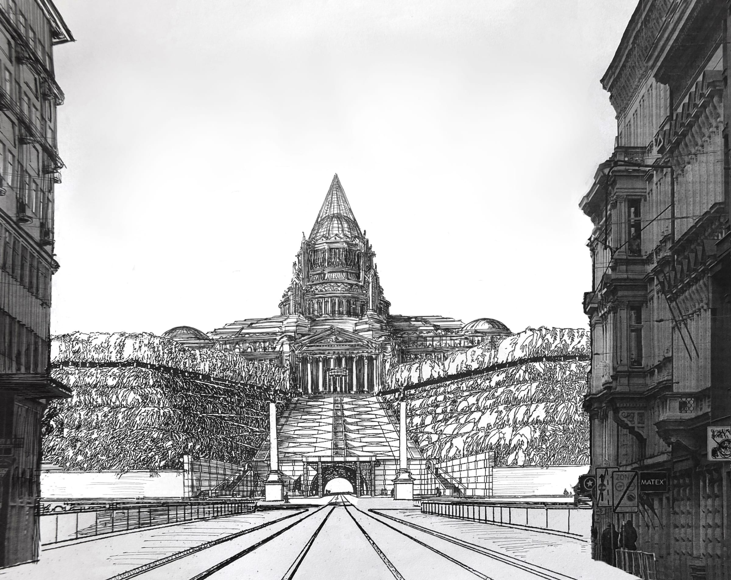 Prag. Parlament auf dem Letna. Blick aus der Revolutionsstraße