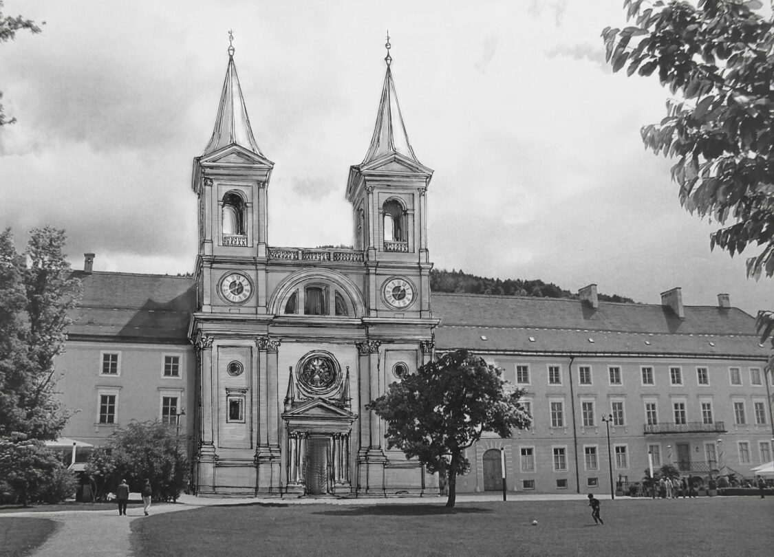 Kloster Tegernsee. Entwurf der Fassade nach Leo von Klenze