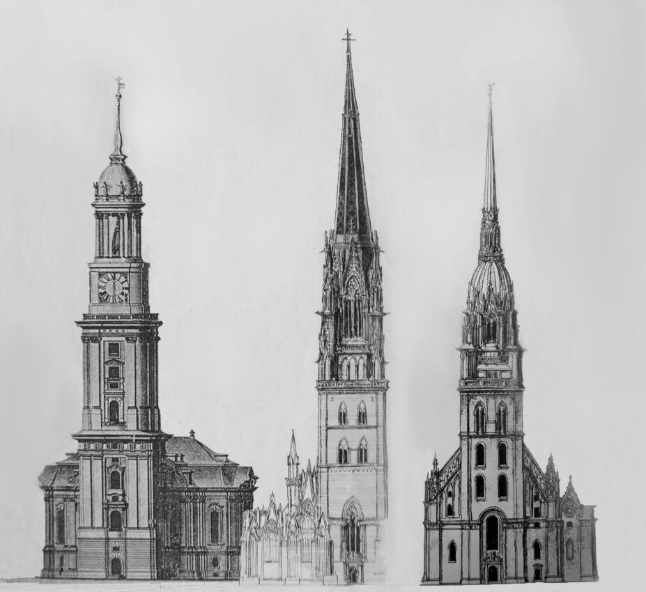 St. Jacobi mit neugotischem Turmaufbau. Zwei Variationen.