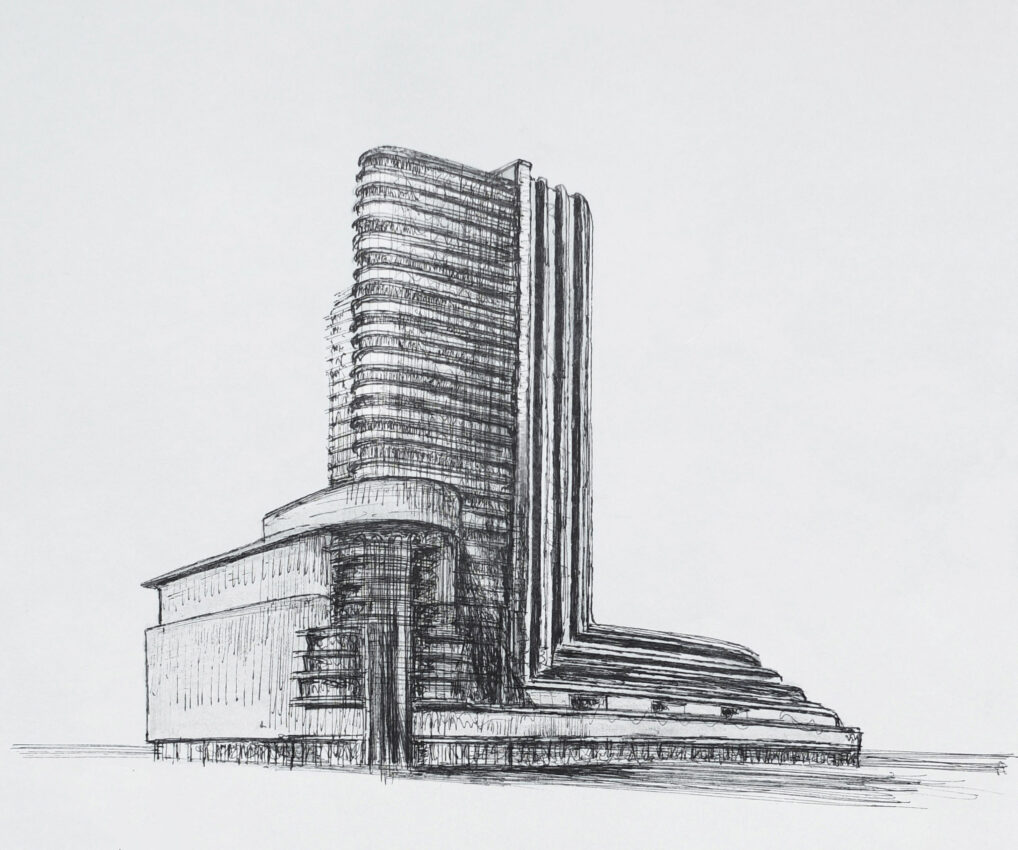 Dynamische Turmhausstudie von Erich Mendelsohn.