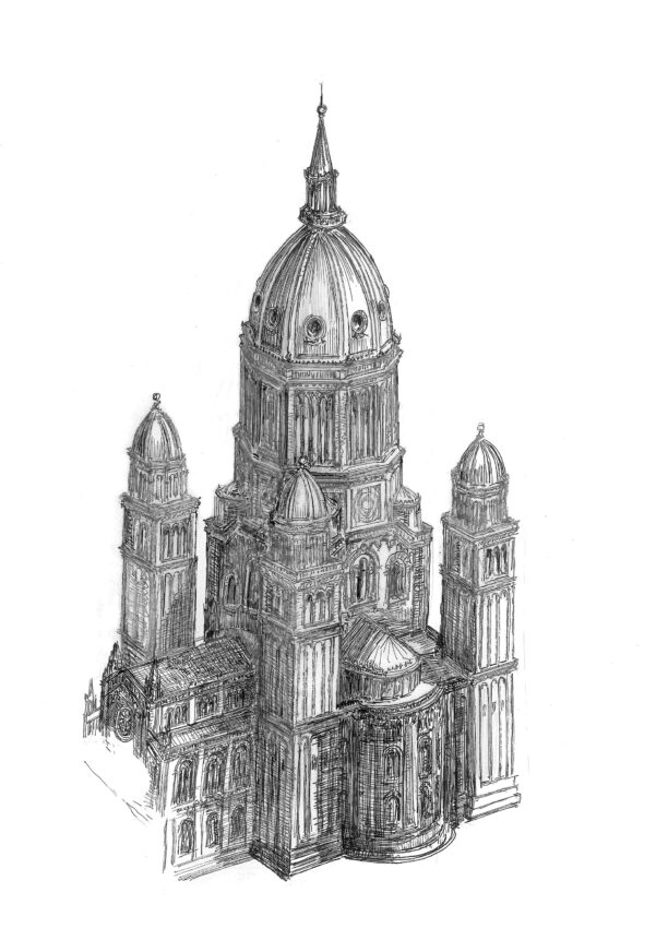 Zeichnung der Kirche von oben.