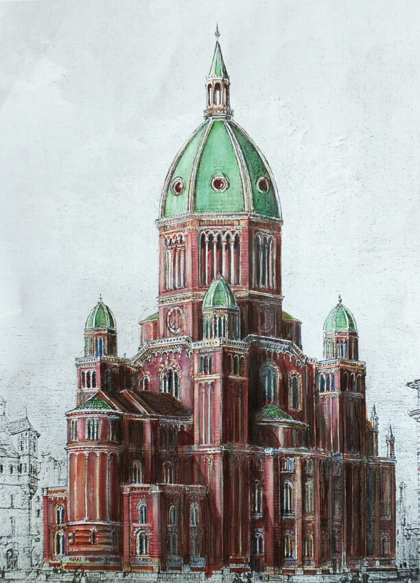 Farbdarstellung der St. Nikolaikirche nach Semper.