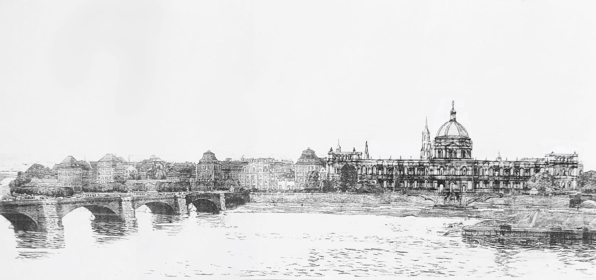 Dresden Neustadt. Museumsbau Sempers auf der Stallwiese mit Kuppel.