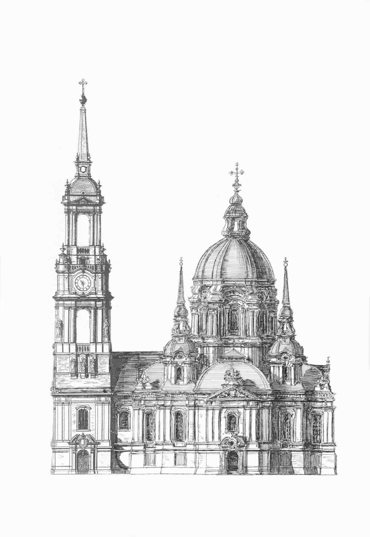 Dresden. Neustadt. Dreikönigskirche mit Zentralbau und Kuppel.