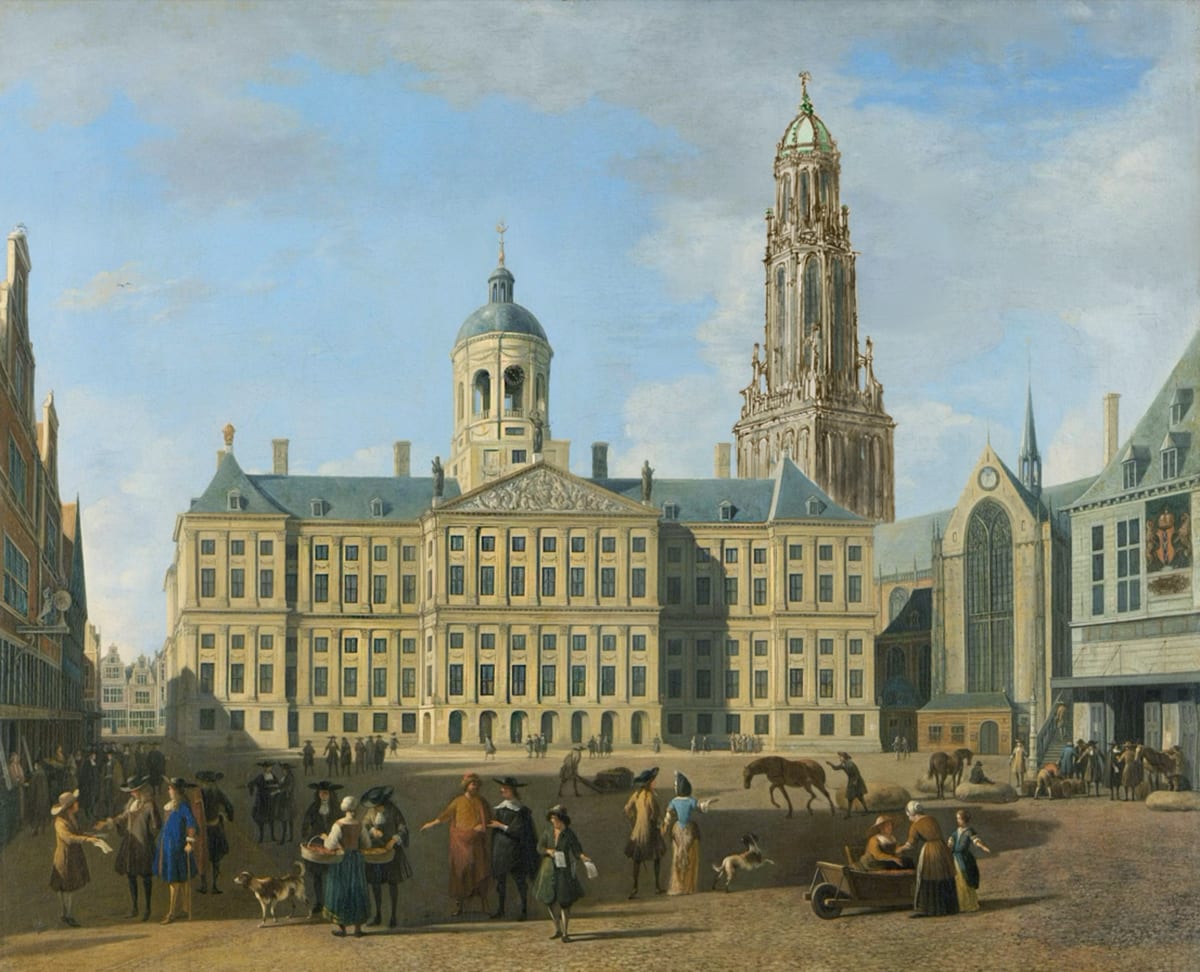 Damplein mit Renaissance-Turm der Neuen Kirche nach van Campen