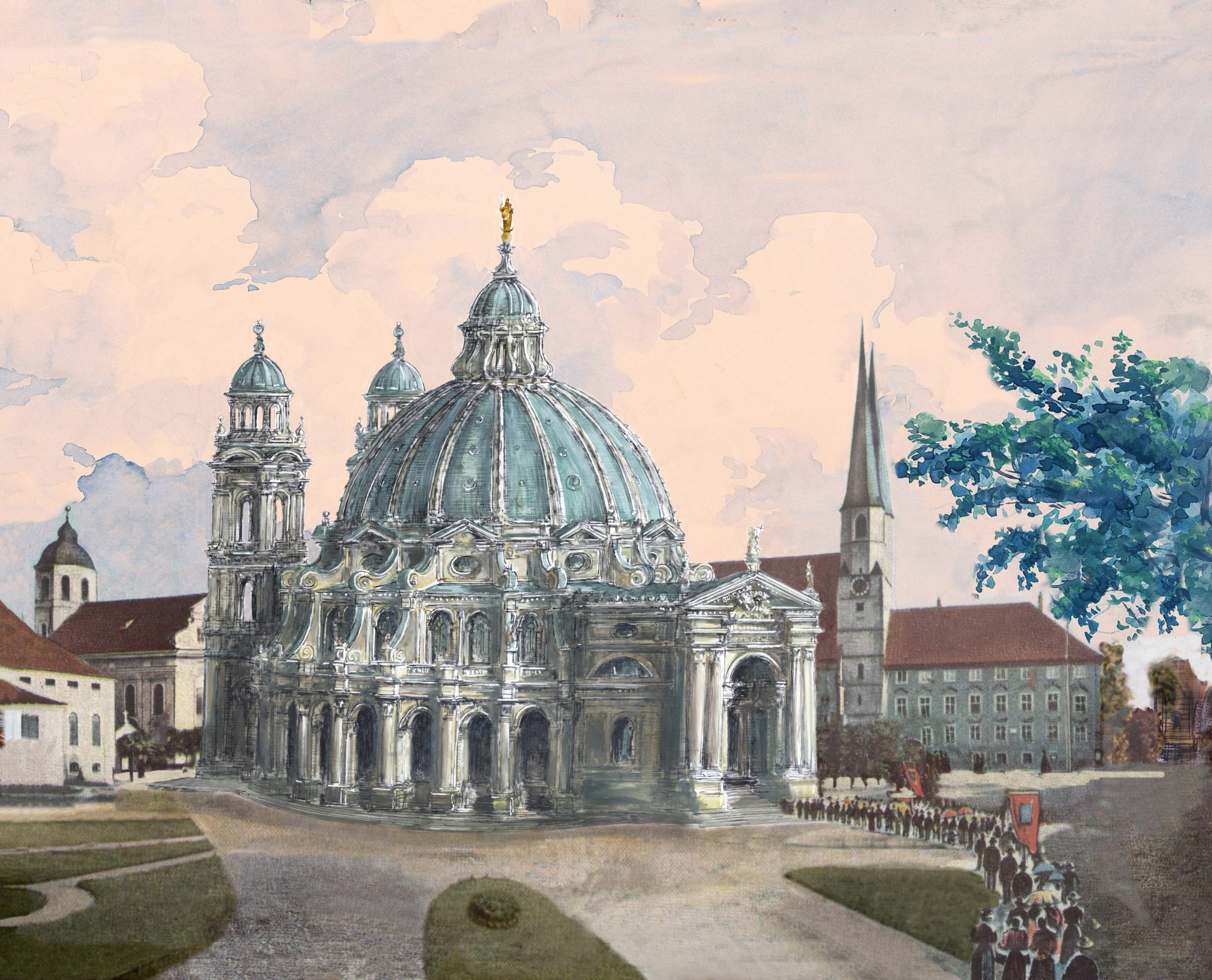 Variation des Wallfahrtsdoms in Altötting frei nach Enrico Zucallis verschollenen Zentralbaustudien