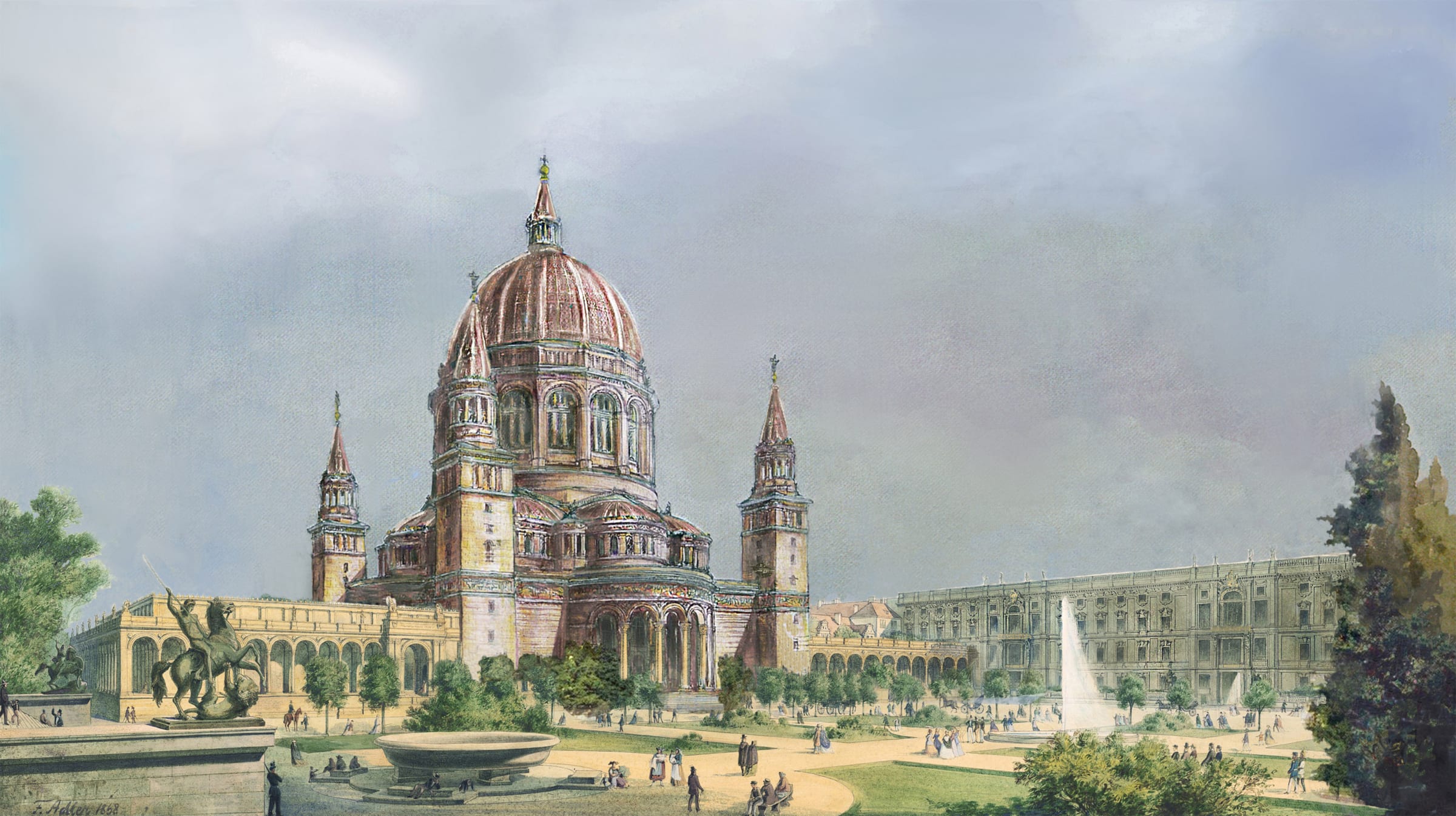 Lustgartenansicht des Domentwurfs von Bernhard Kolscher