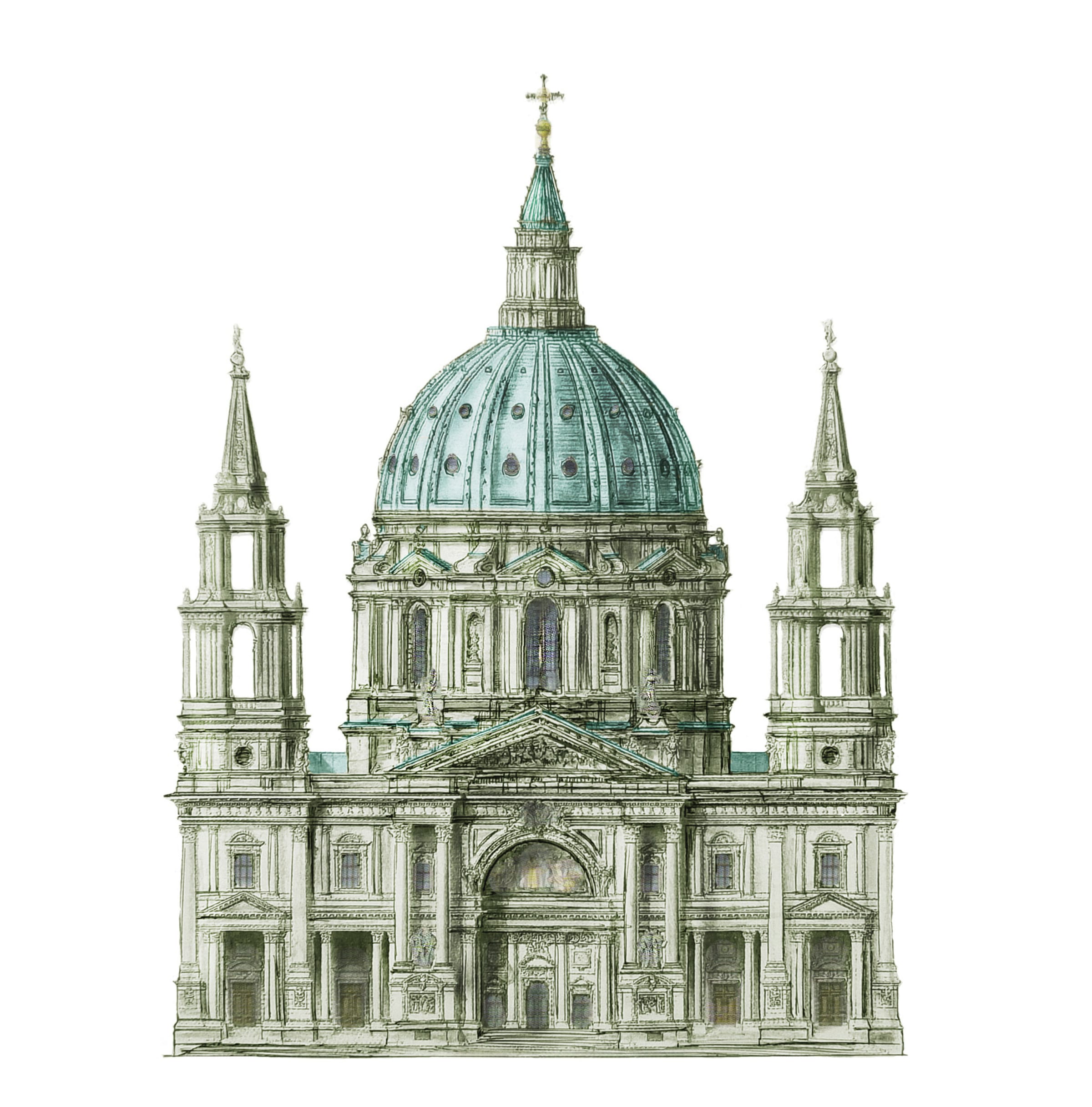 Modifizierter Entwurf Raschdorffs mit neuer Kuppel und Türmen