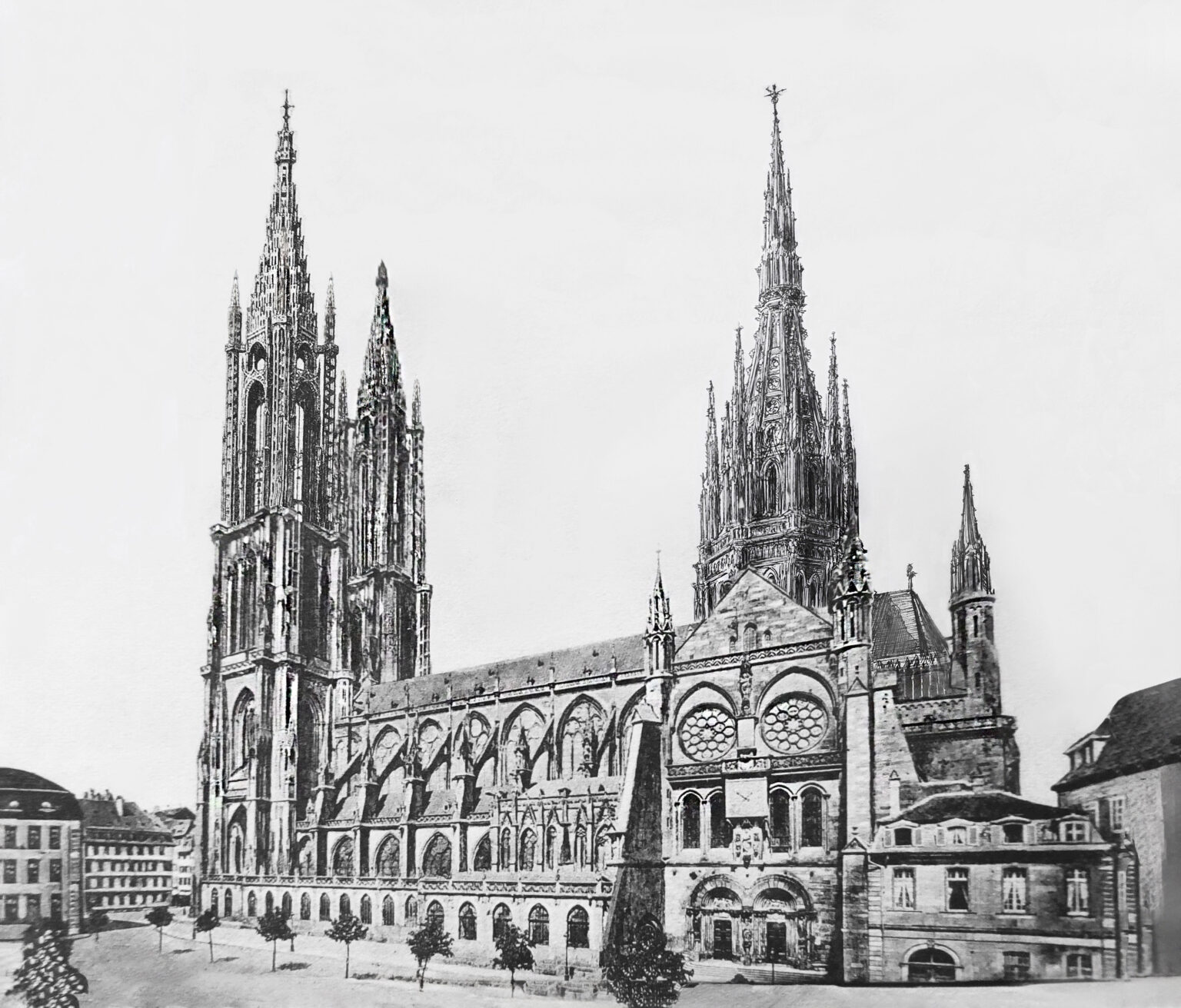 Straßburger Münster. Perspektivische Ansicht des Projektes nach Hültz mit vervollständigten Türmen und neuer Chorapsis.