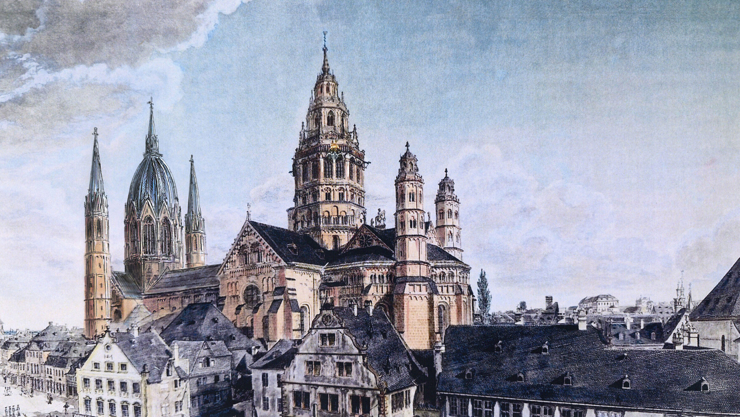 Farbige Ansicht des Doms mit der Kuppel Mollers