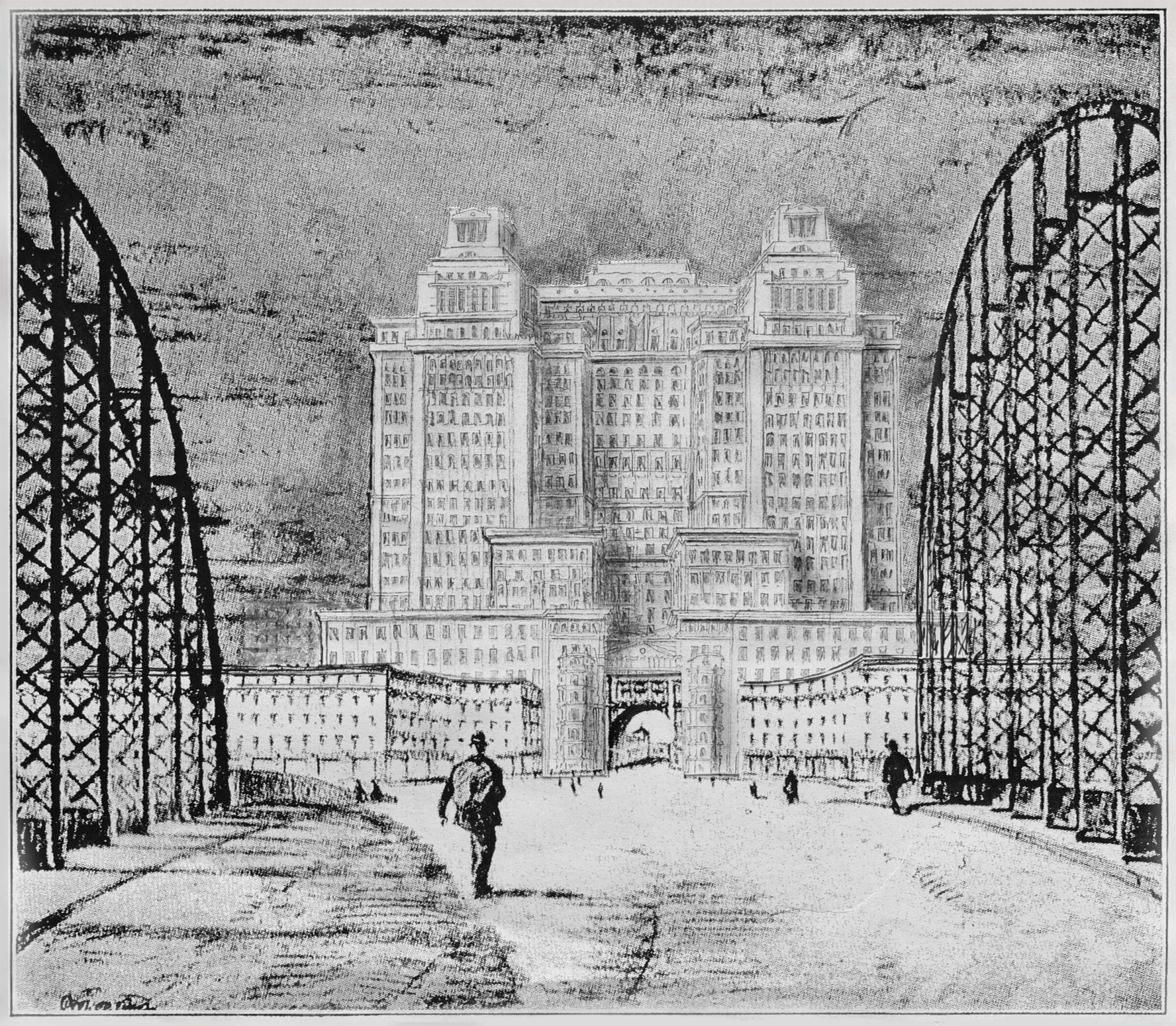 München. Hochhausprojekt in der Achse der Hackerbrücke. Der ca. 85m hohe Bau korrespondiert mit der filigranen Ingenieursarchitektur der Hackerbrücke.