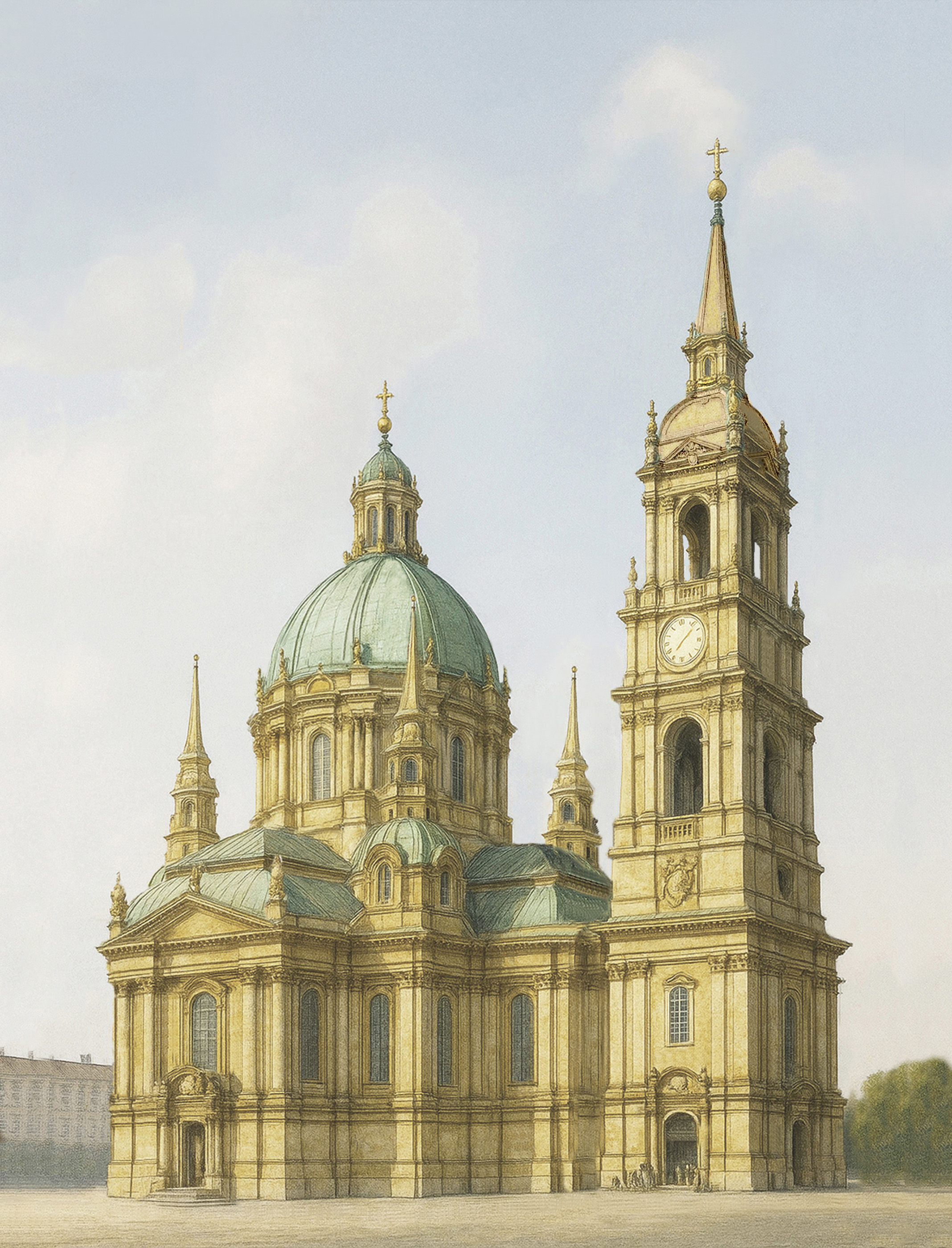 Farbliche Erscheinung der Dreikönigskirche in der Neustadt