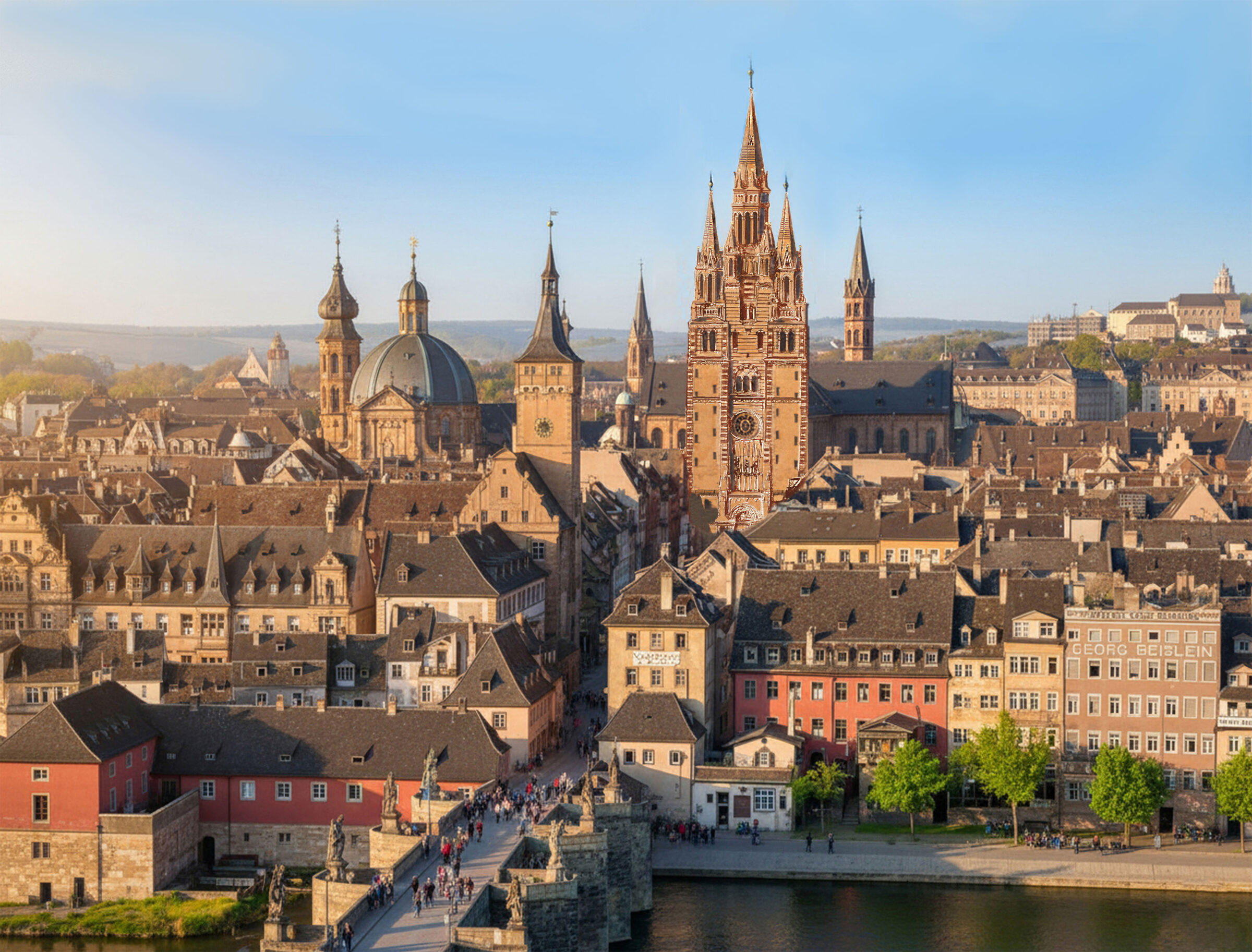 Würzburger Panorama mit St. Kilian in Farbe
