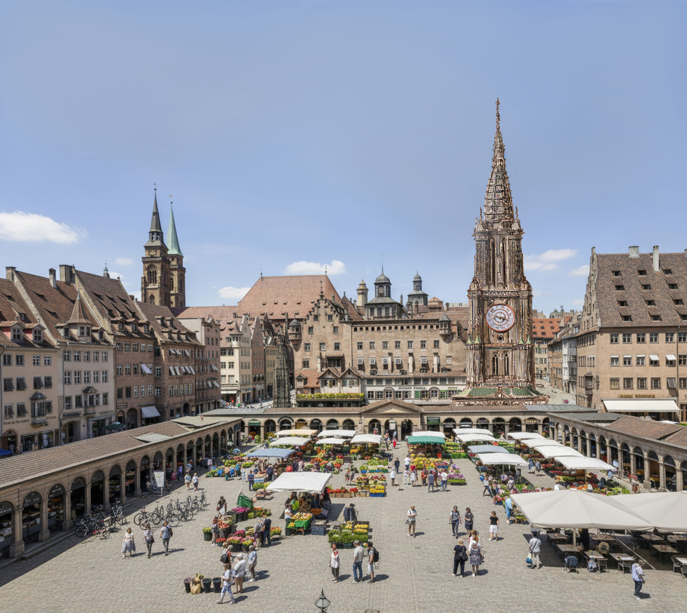 Dürers Marktturm an der Nordostseite des Nürnberger Hauptmarkts