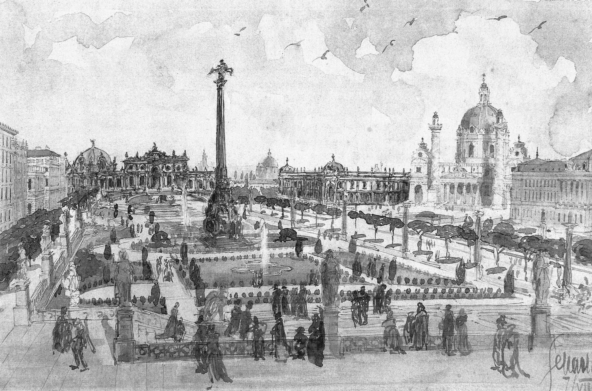 Karlsplatz mit Gartenanlage und Belvedere