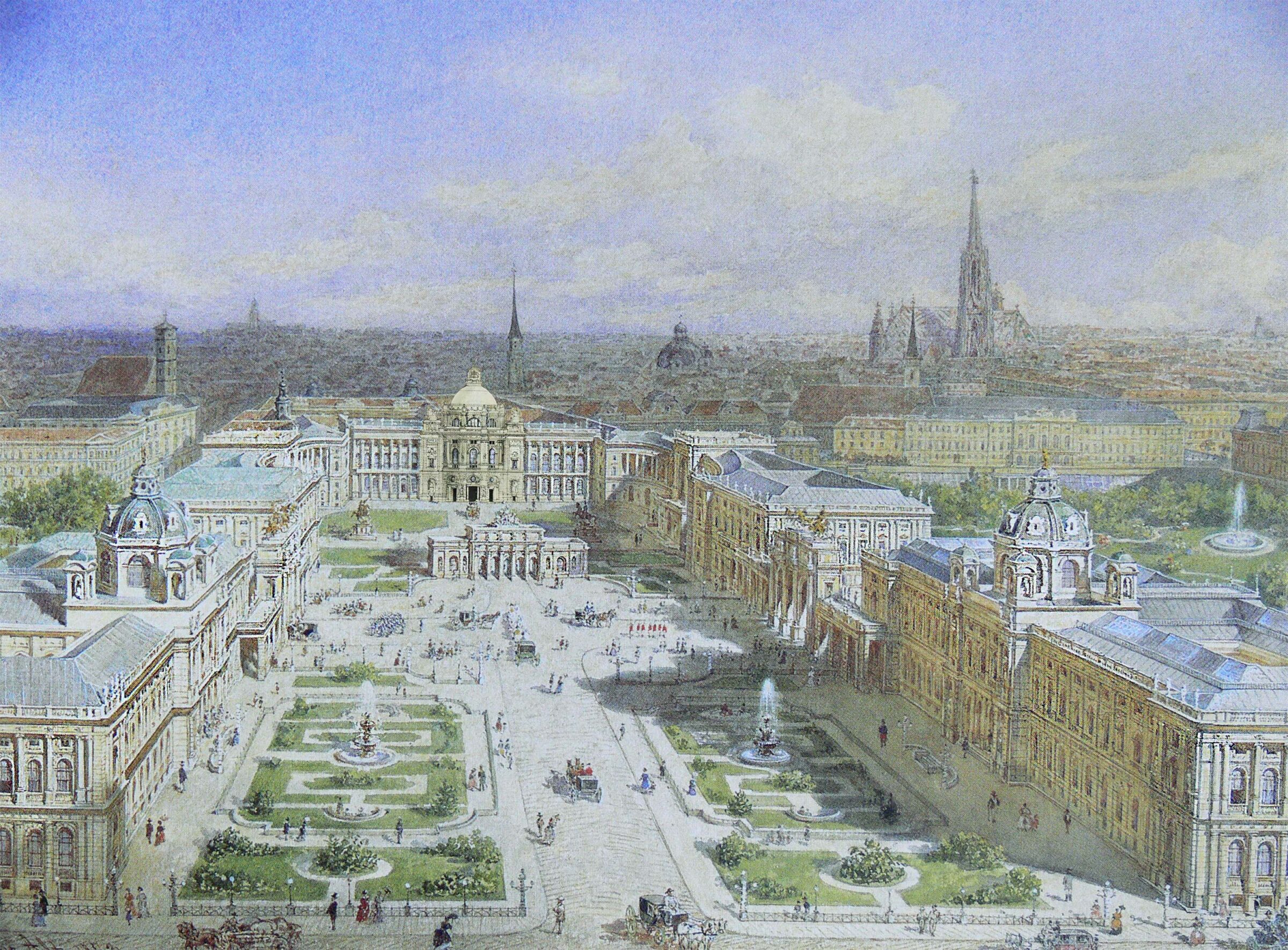 Farbansicht des Kaiserforums nach Semper und Hasenauer