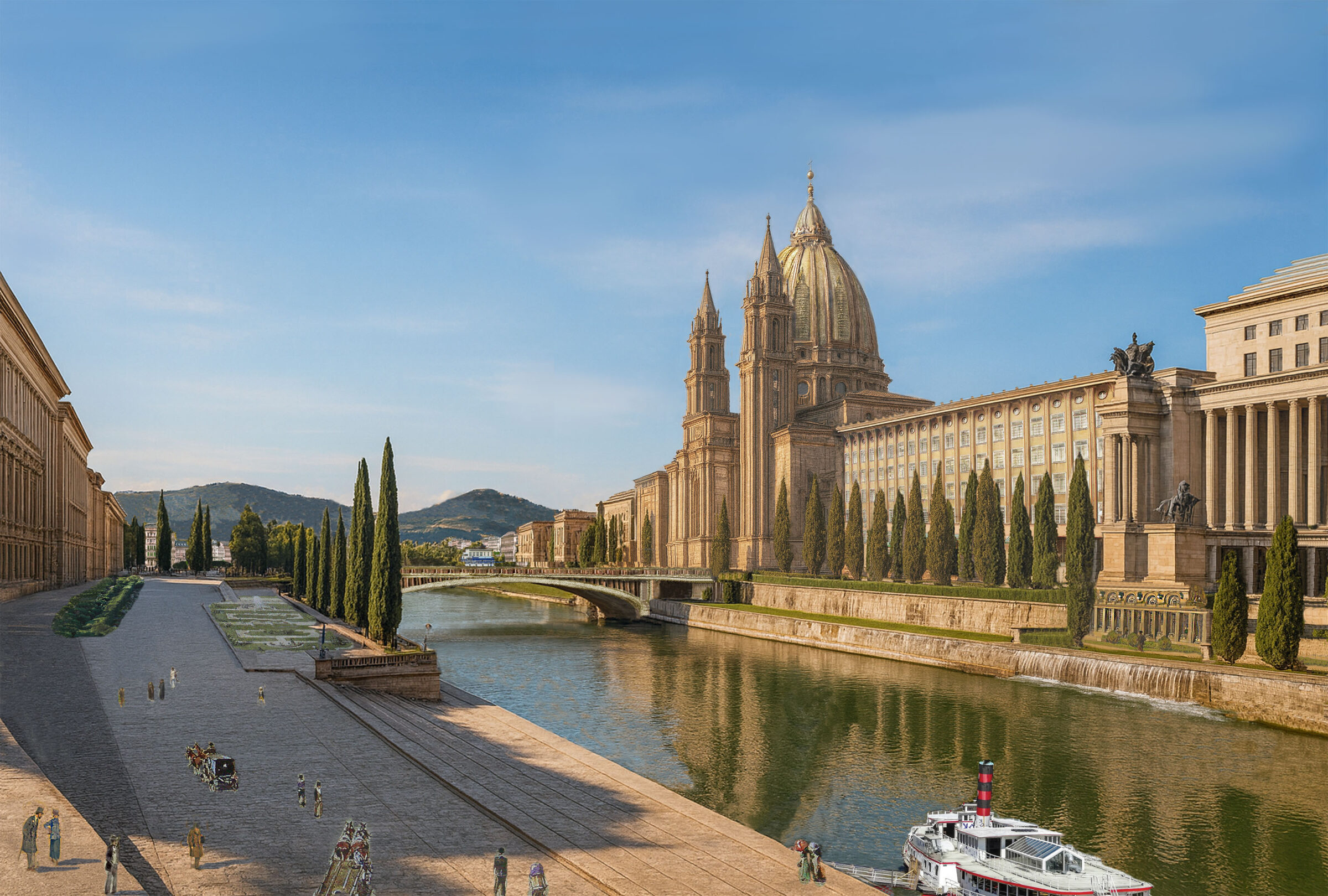 Franz-Joseph-Kai mit gegenüber liegender Immaculata Kirche