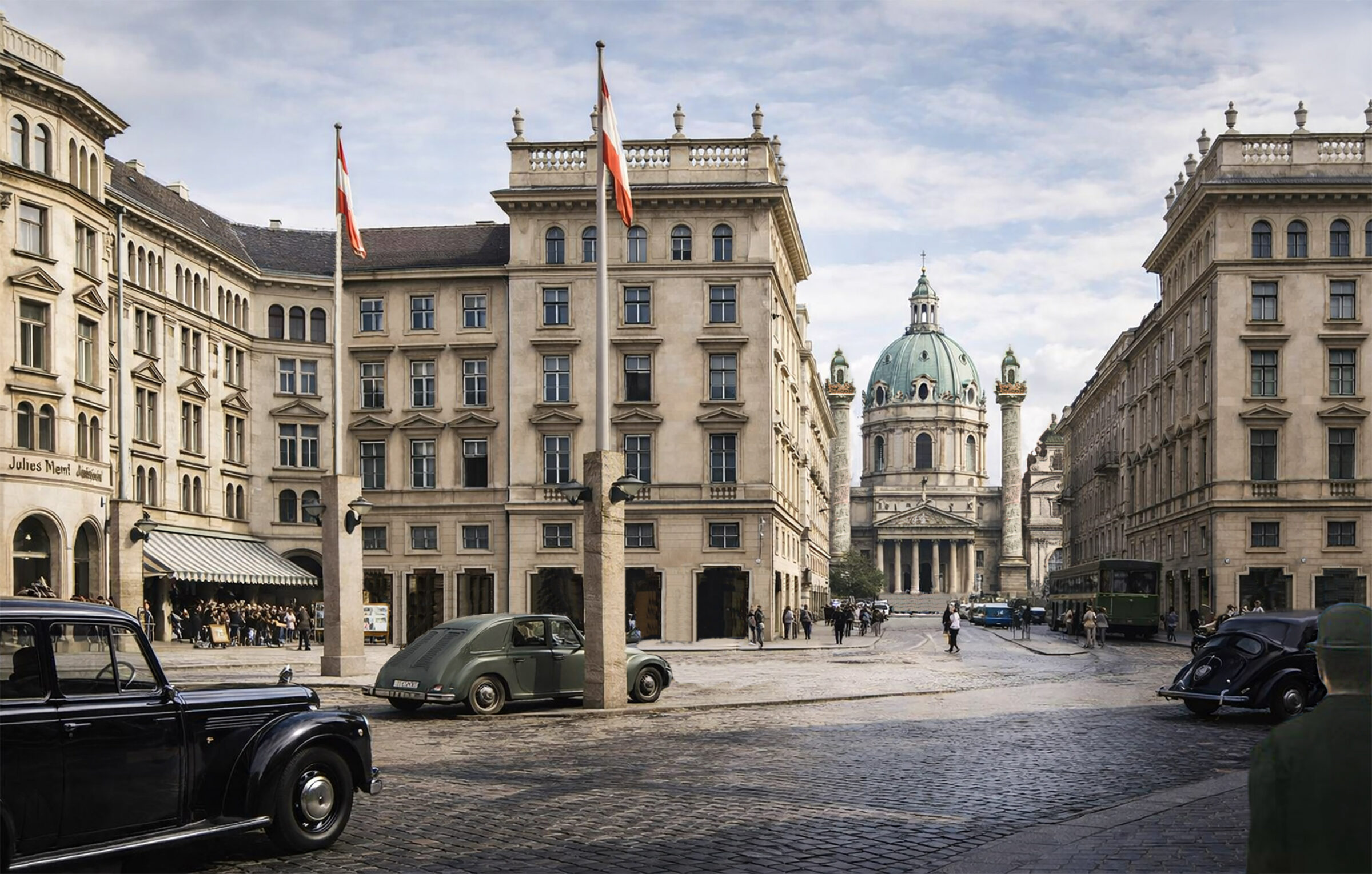 Durchbruch vom Ring an der Oper zum Karlsplatz in Richtung Karlskirche