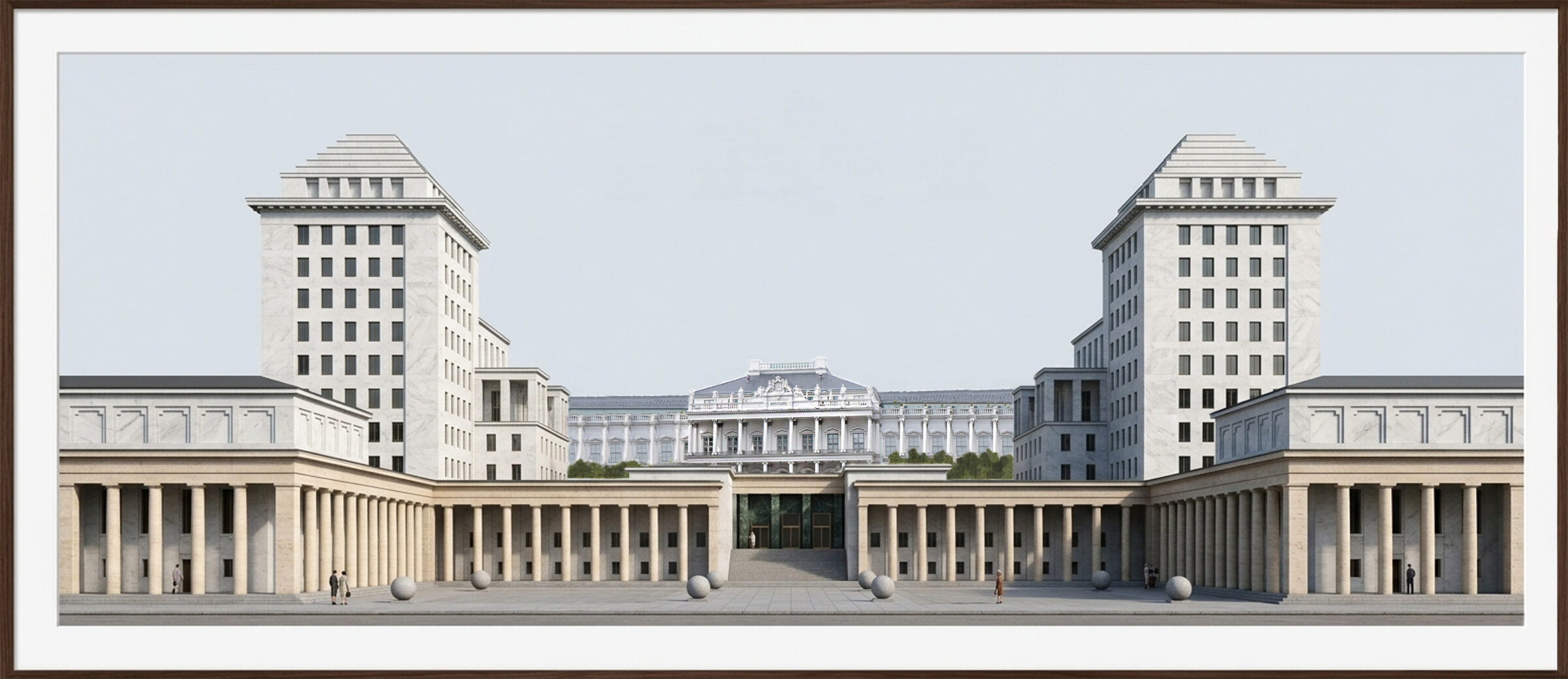 Gartenbaugründe mit den Turmbauten von Adolf Loos um 1911. Im Hintergrund das Palais Coburg. Blick aus dem Stadtpark über die Ringstraße.