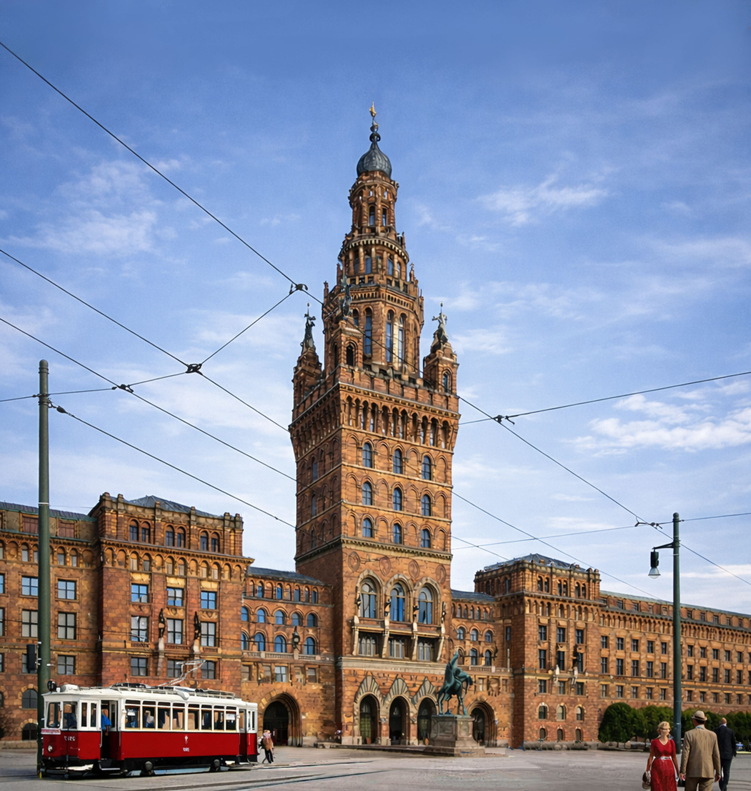 Anlage des Kriegsministeriums als Backsteinbau mit Turm am Stubenring