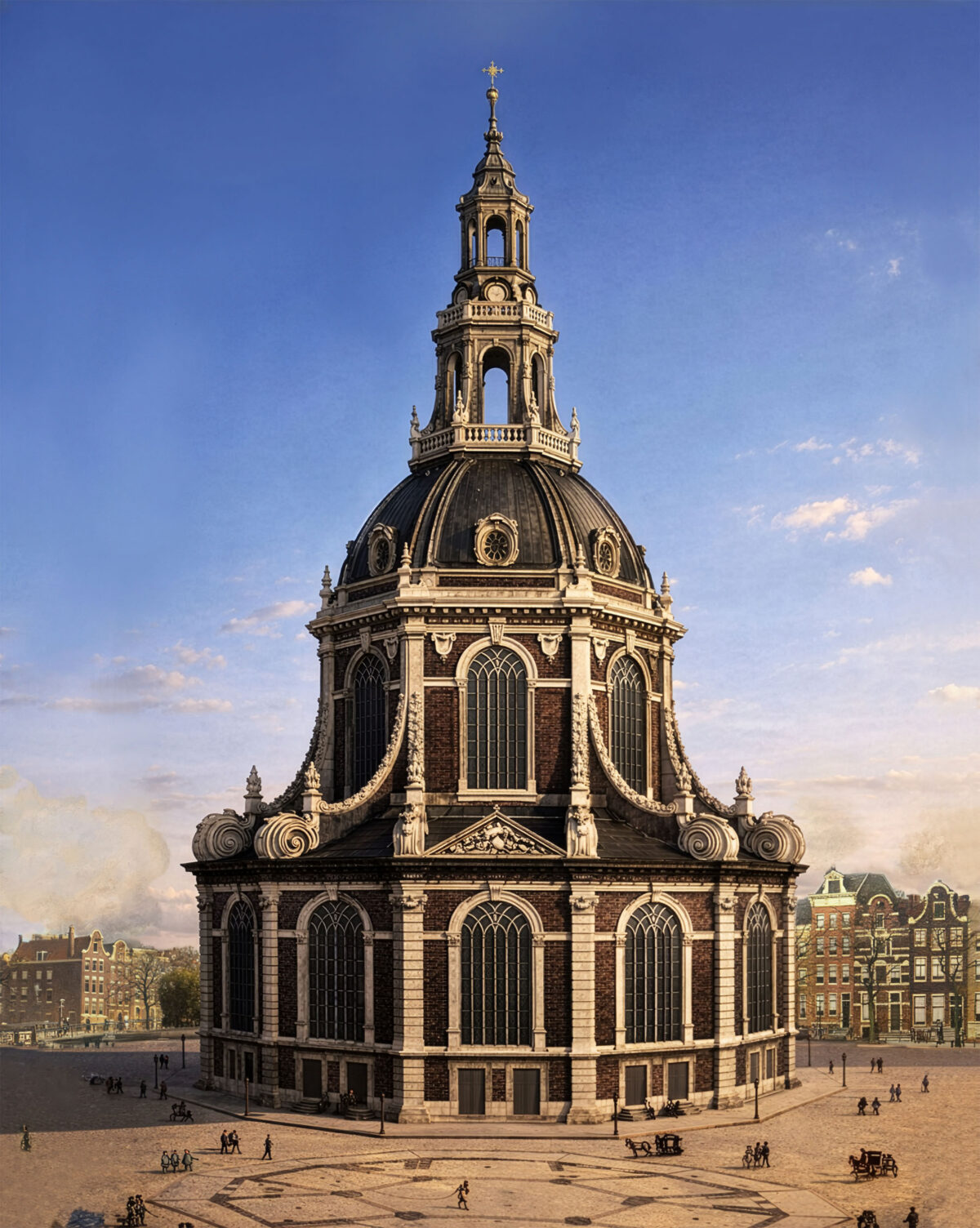 Farbige Ansicht der Postkerk am heutigen Rembrandtplein