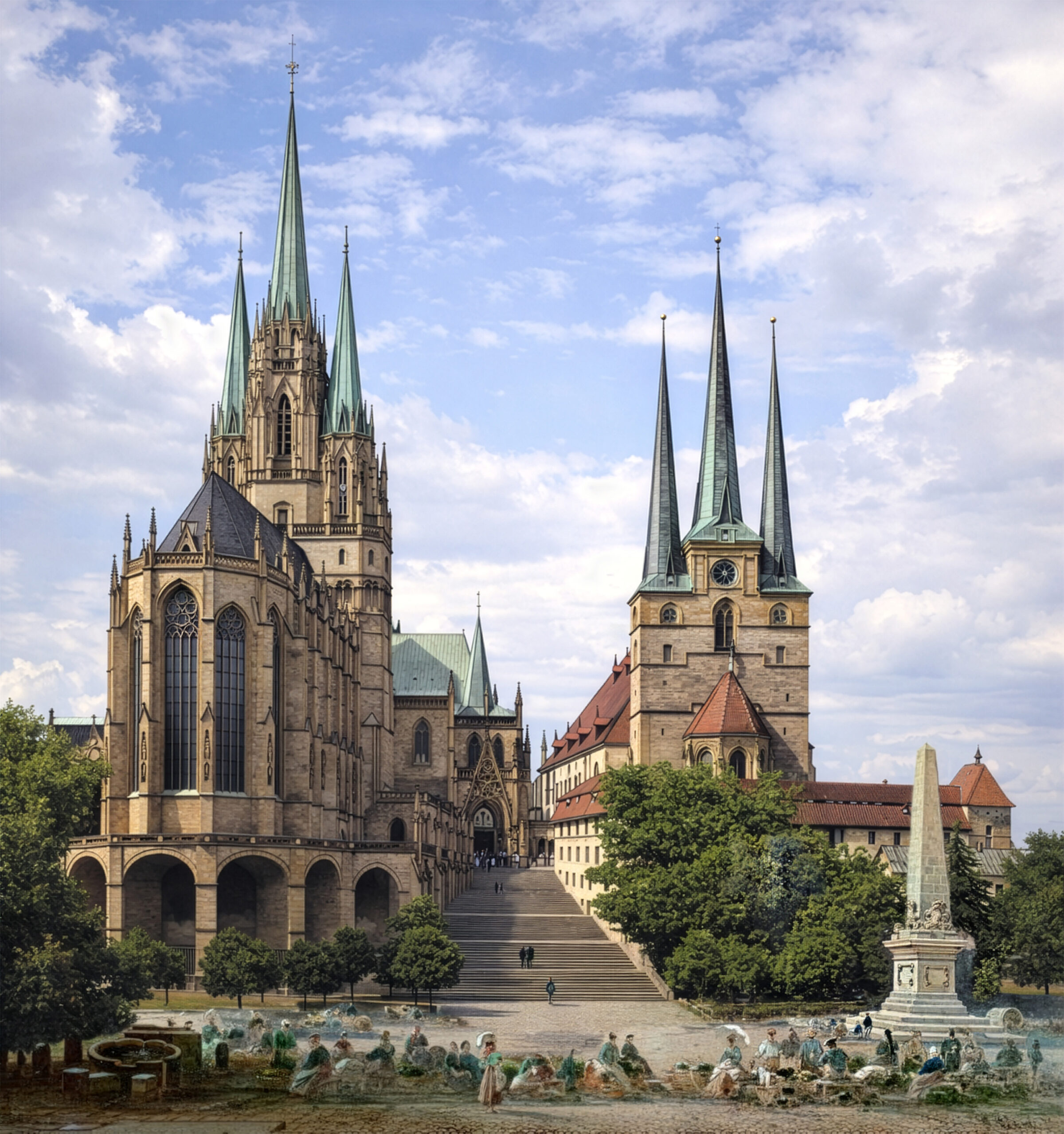 Erfurter Stadtkrone mit erhöhten Türmen beim Dom