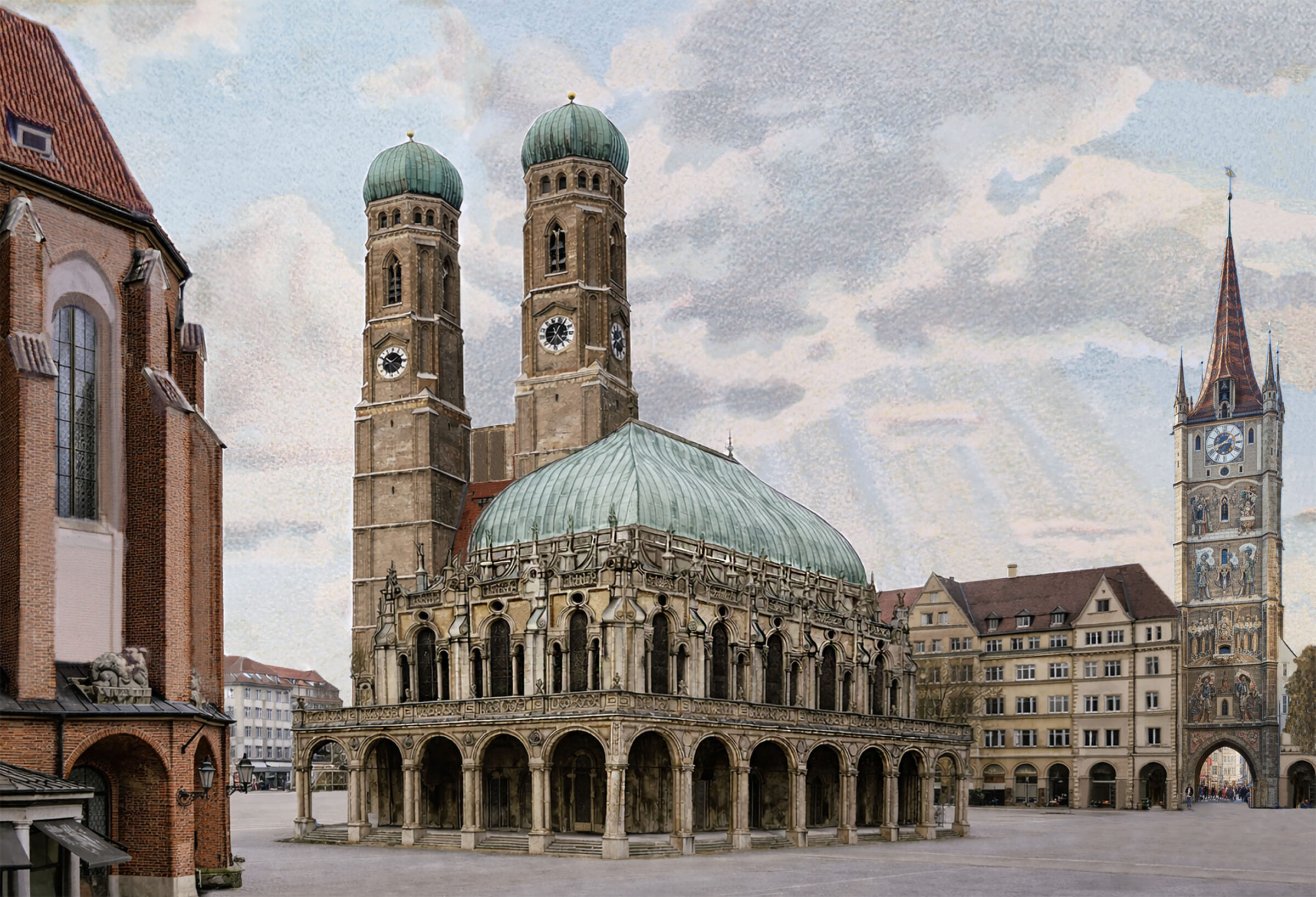 Stadthalle am Frauenplatz mit rekonstruiertem Schönem Turm
