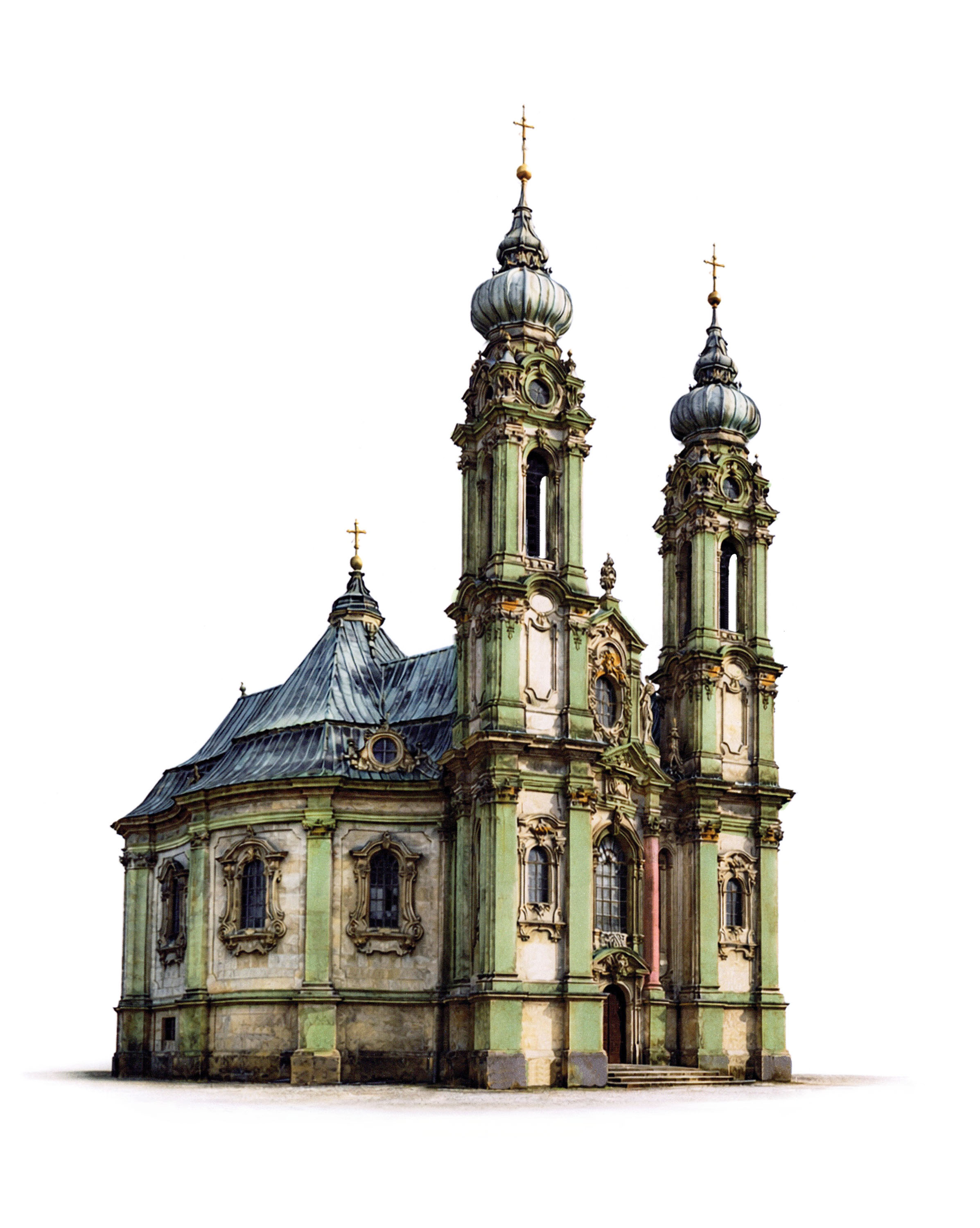 Münchner Barockkirche am Gasteighang über der Isar