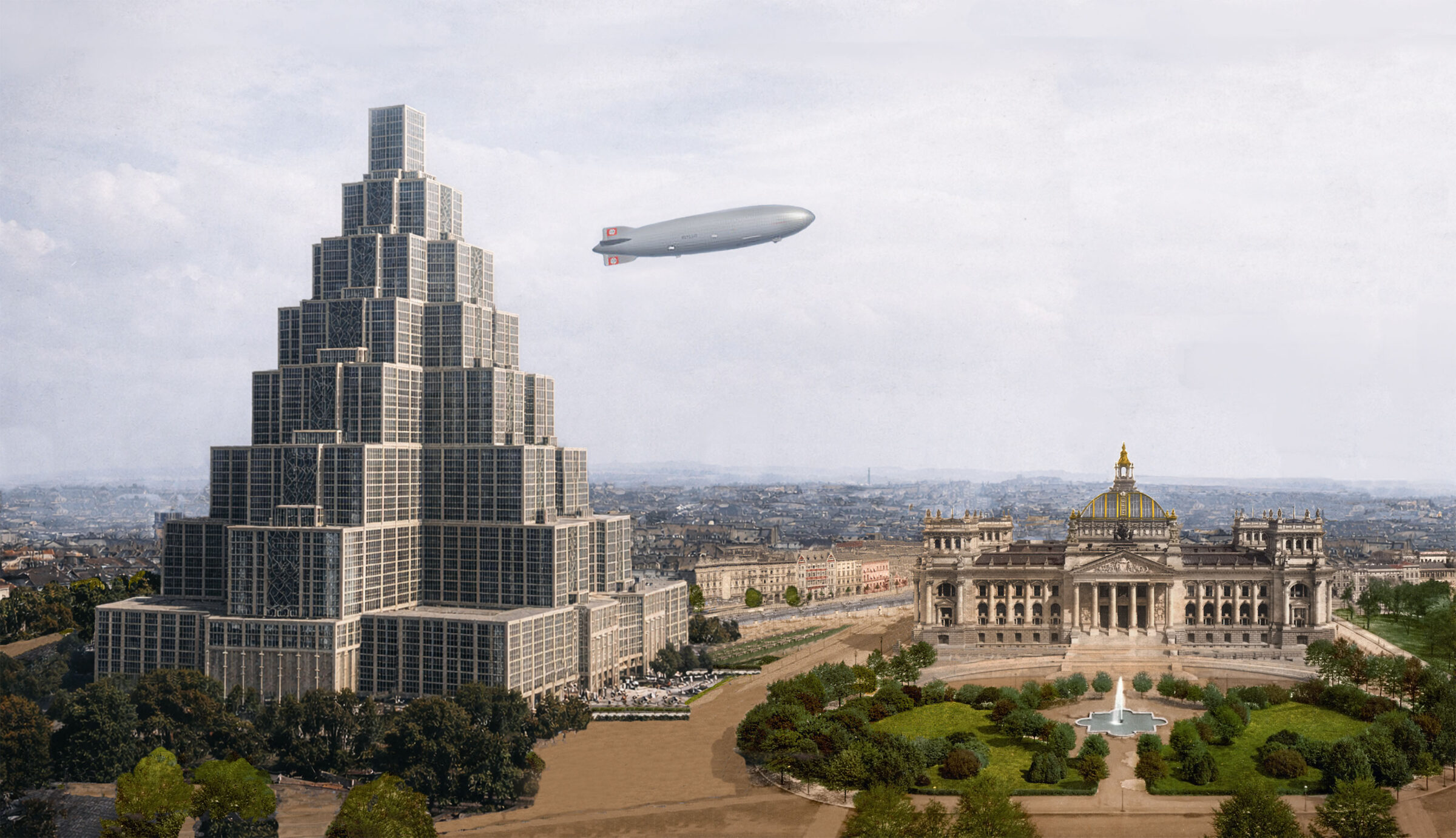 Republikanisches Forum mit Reichstag und Reichshaus mit gläserner Fassade