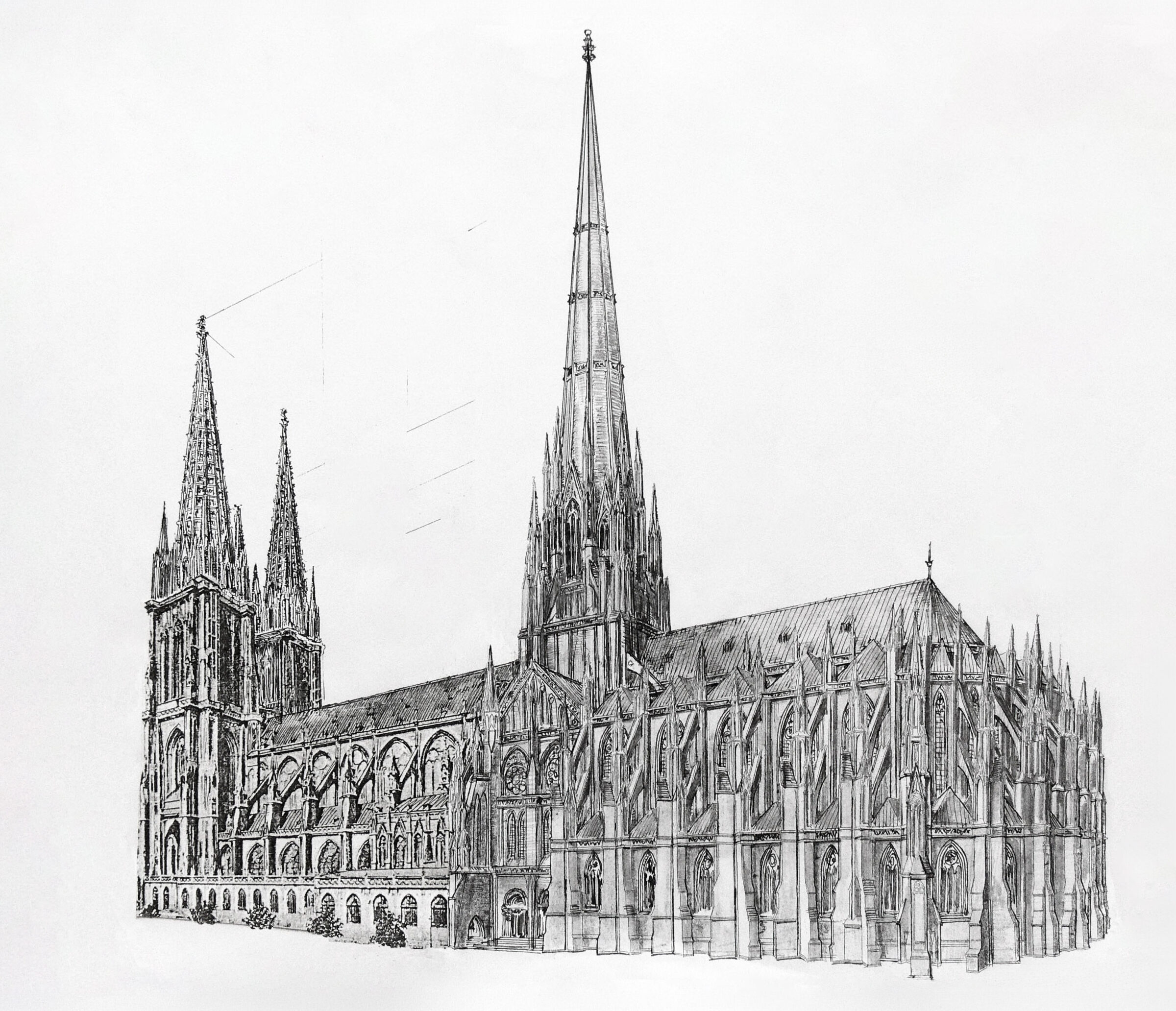 Straßburger Münster. Der Hallenchor mit dem Vierungsturm als Perspektive.