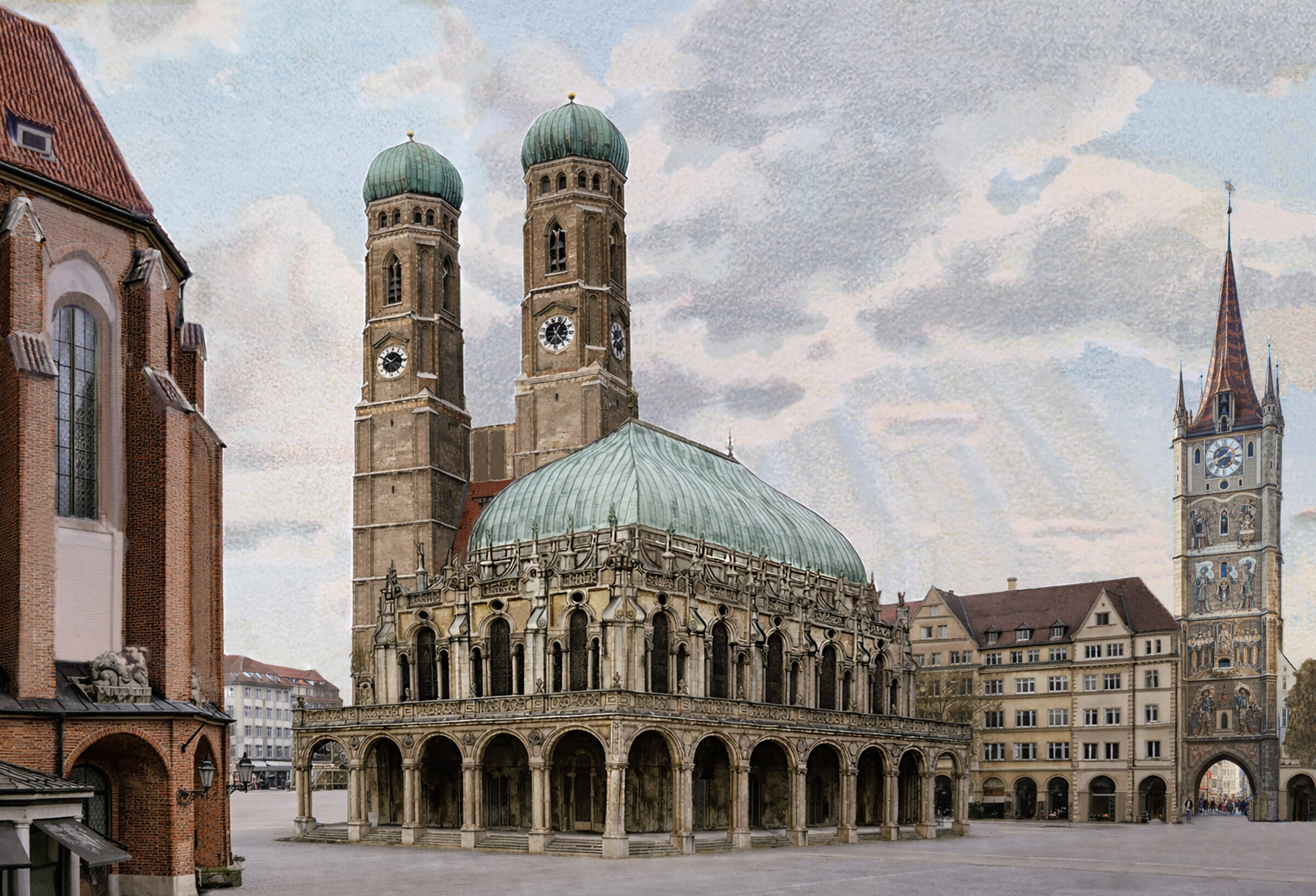 Stadthalle am Frauenplatz mit rekonstruiertem Schönem Turm