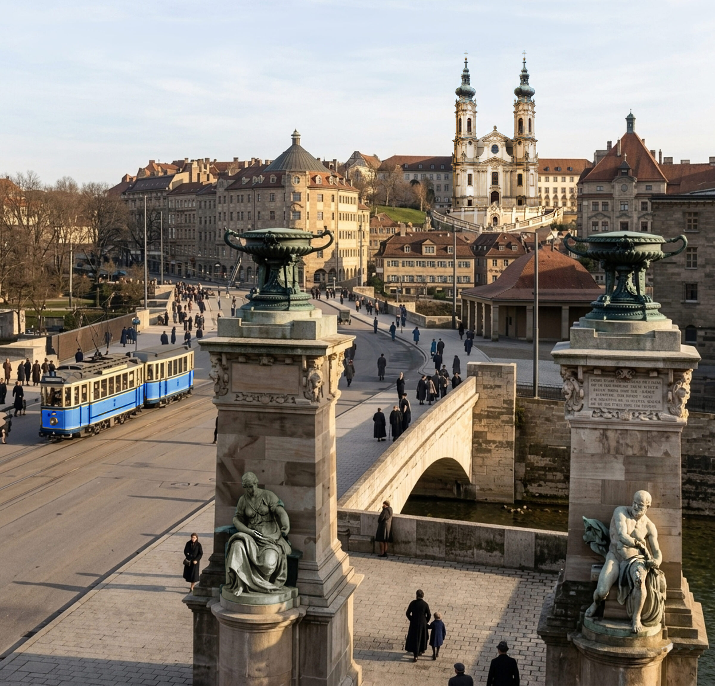 Partie an der Isar mit Blick zum Gasteigberg und der neuen Kirche