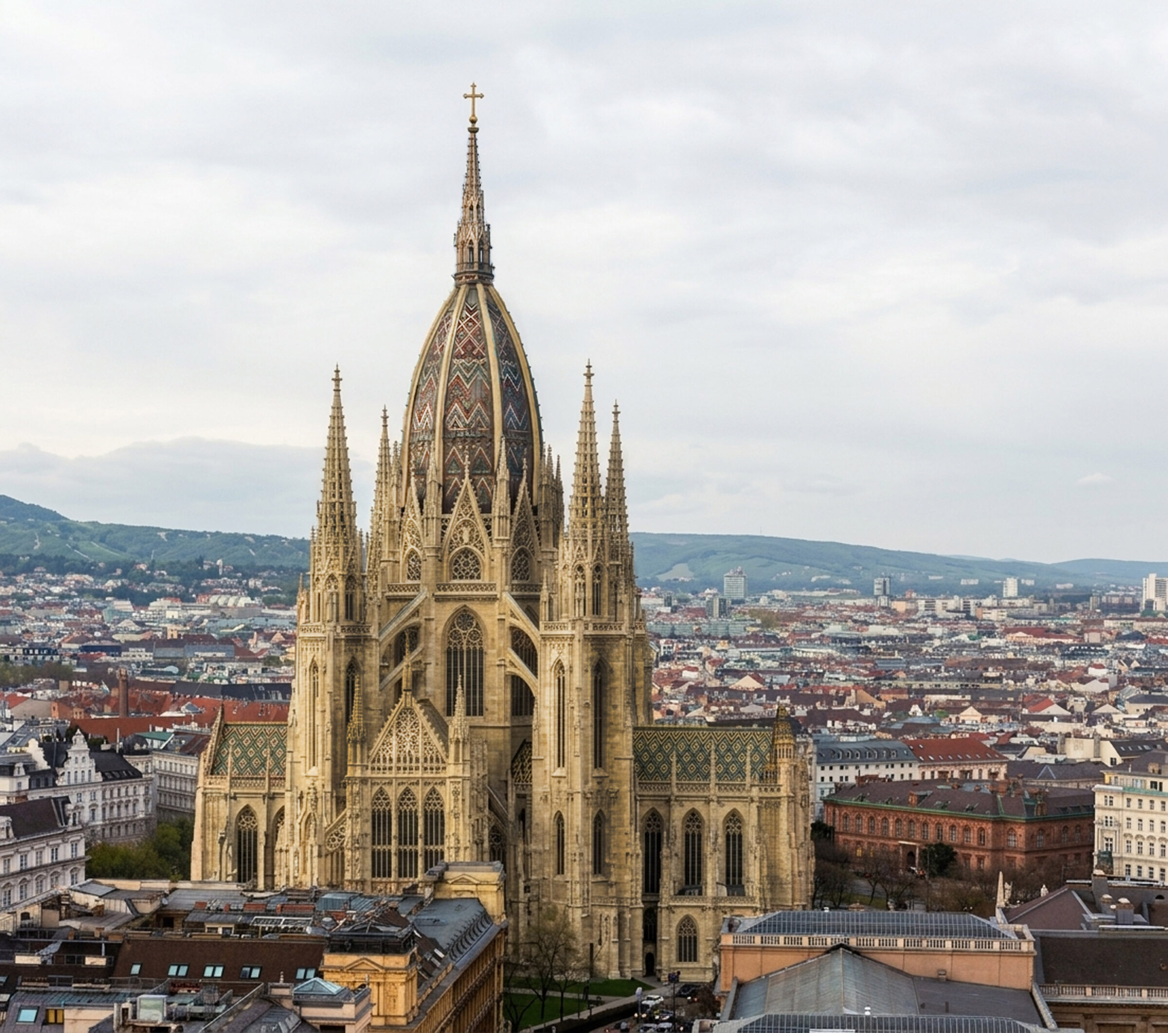 Wiens Votivkirche nach dem phantastischen Zentralbau-Plan Försters mit hinzugedachter 150 Meter hoher Kuppel