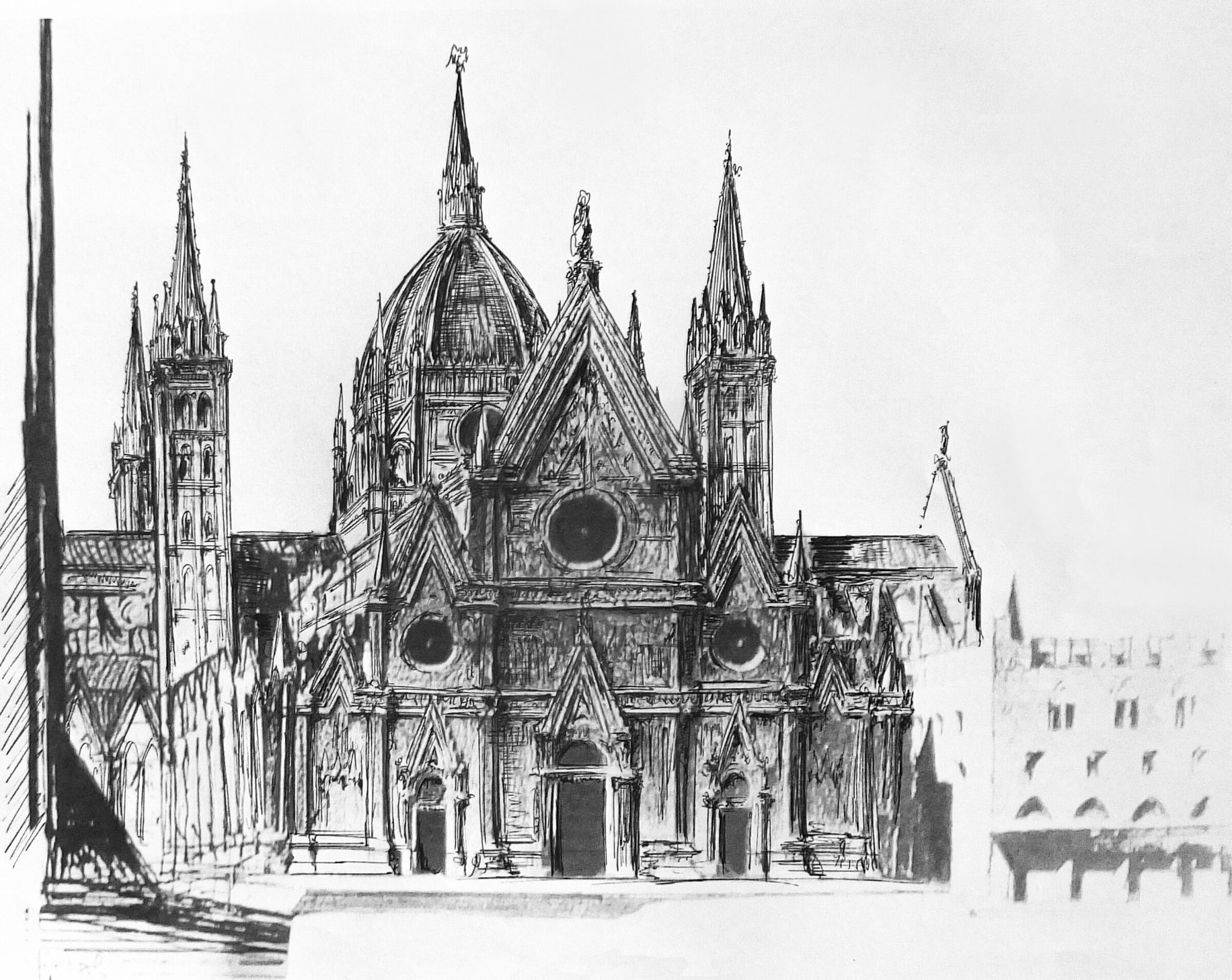 Der mögliche neugotische Ausführungsentwurf als Kombination der kleineren Varianten mit der Laternenkuppel in Art des Mailänder Domes und einem Kuppeldach nach dem Vorbild des Florentiner Domes.
